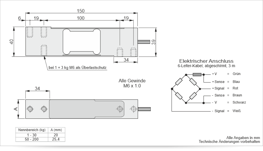 Wägezelle 1042 - Technische Zeichnung 
