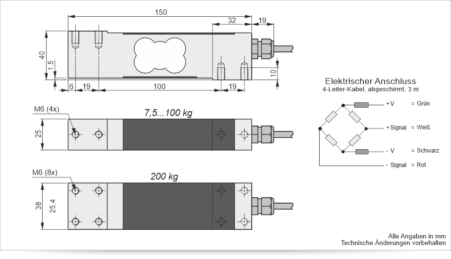 Wägezelle SM32 - Technische Zeichnung 