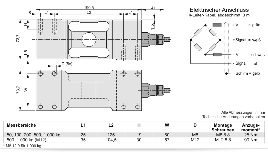 Wägezelle SM35 - Technische Zeichnung 