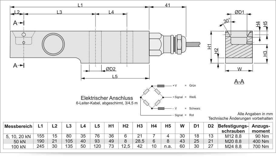 Wägezelle SM45 - Technische Zeichnung