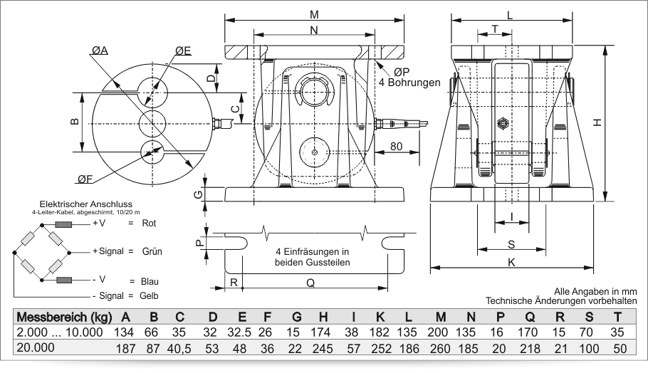 Wägezelle T95LA - Technische Zeichnung